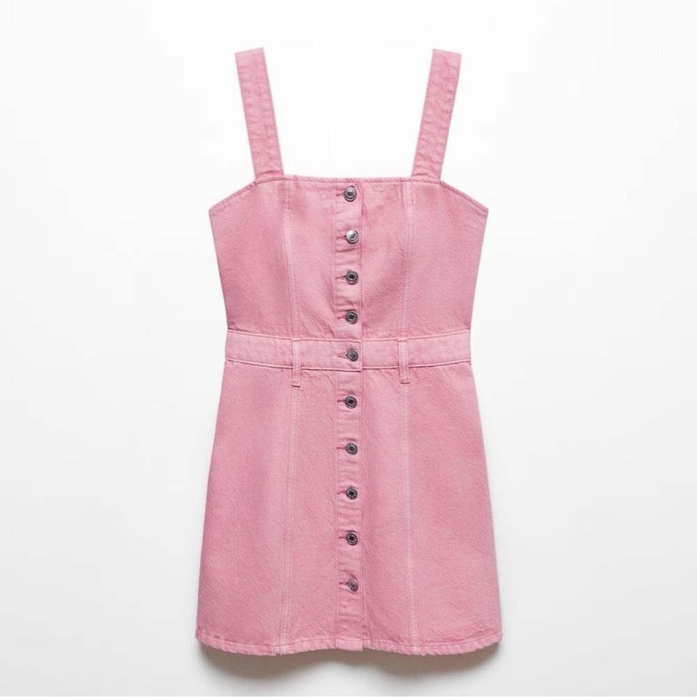 Mango Denim Pink Mini Dress with Button Detail